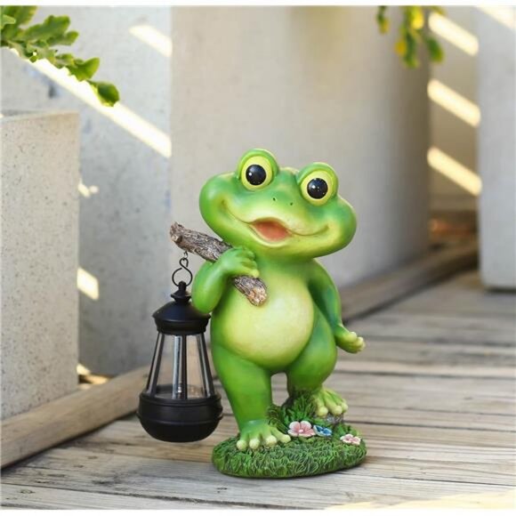 Frog Garden Decor with Solar Lantern, Resin Frog Statue with Solar Lights - Picture 3 of 7